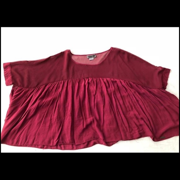 Anthropologie Cranberry Red Mesh Gathered Top - Picture 1 of 3